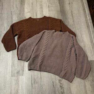 Women's SO Purple and Brown Sweater cable knit Long sleeve